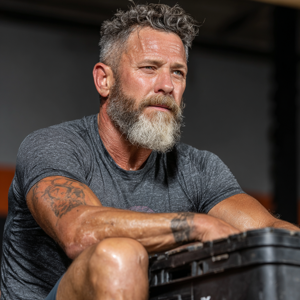 Hombre de 52 años practicando CrossFit con kettlebells en box especializado